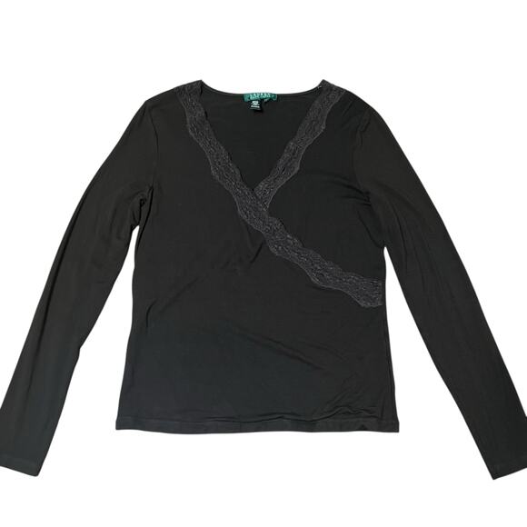 Lauren Ralph Lauren Brown V Neck Top Size Medium - Picture 1 of 4